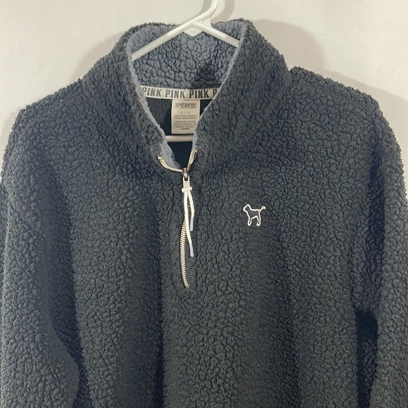 Victoria’s Secret PINK Black Fuzzy Quarter Zip Size Large - Picture 4 of 9